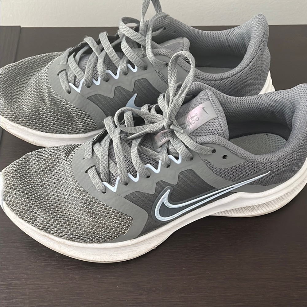 Nike Gray and White Athletic Shoes with Breathable Mesh